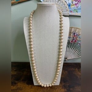 Vintage CAROLEE Hand-Knotted Single Strand Pearl Necklace - Signed